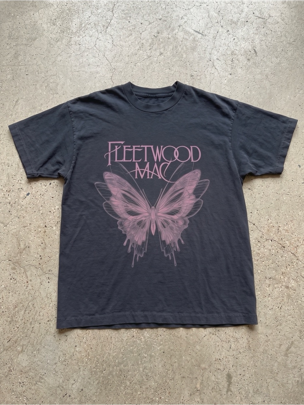 Fleetwood Mac Pink Butterfly Graphic Black Band T-Shirt